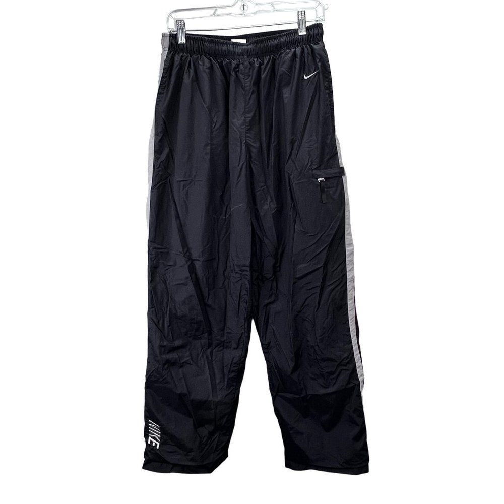 Nike Track Pants size M Men Black Lined Pockets Drawstring Embroidered Spellout